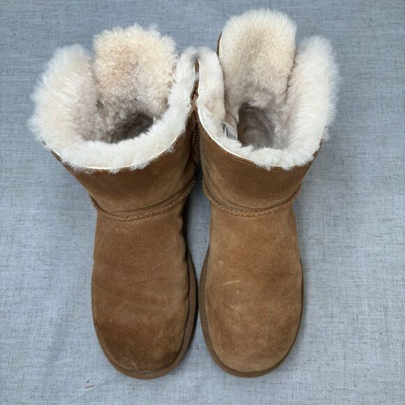 UGG Boots Customizable Bailey Bow Short Chestnut Tan Sheepskin Women's Size 8 - Picture 4 of 11